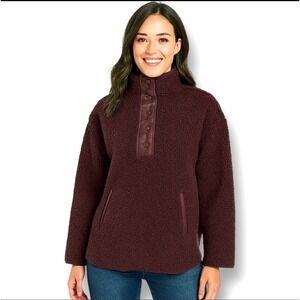 Ahtleta L Spiced Cabernet Sherpa Snap Fleece Pullover Sweatshirt Outdoor Cabin